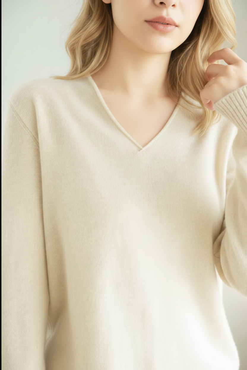 V-Neck Wool Blend Knit Sweater