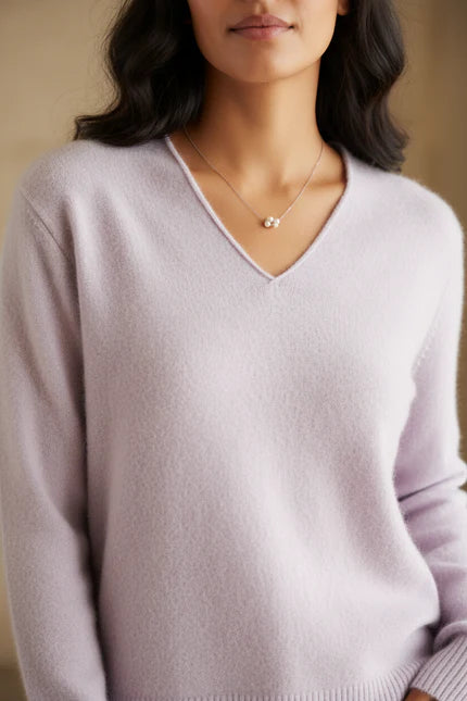 V-Neck Wool Blend Knit Sweater