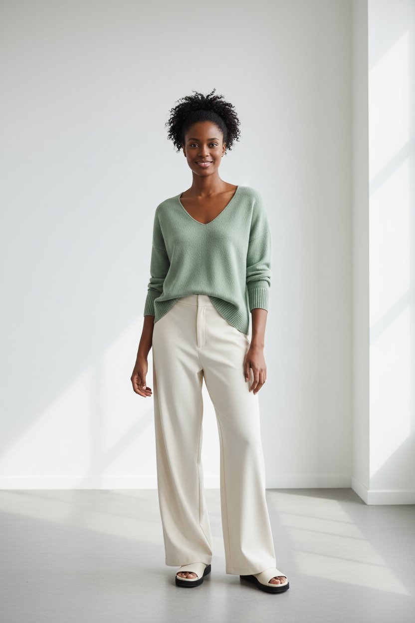 Sage Green V-Neck Sweater
